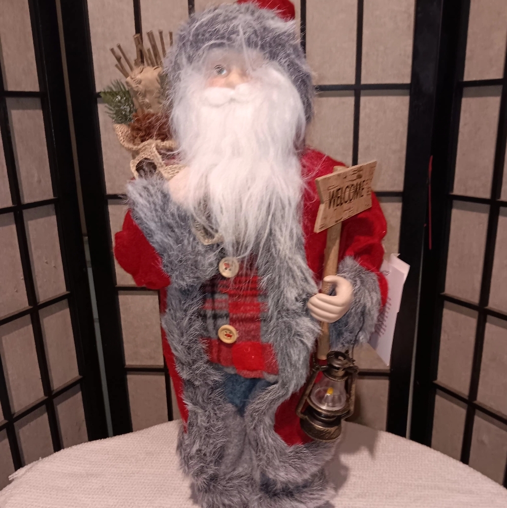 Festive Santa Claus Holiday Figurine - Red and Gray